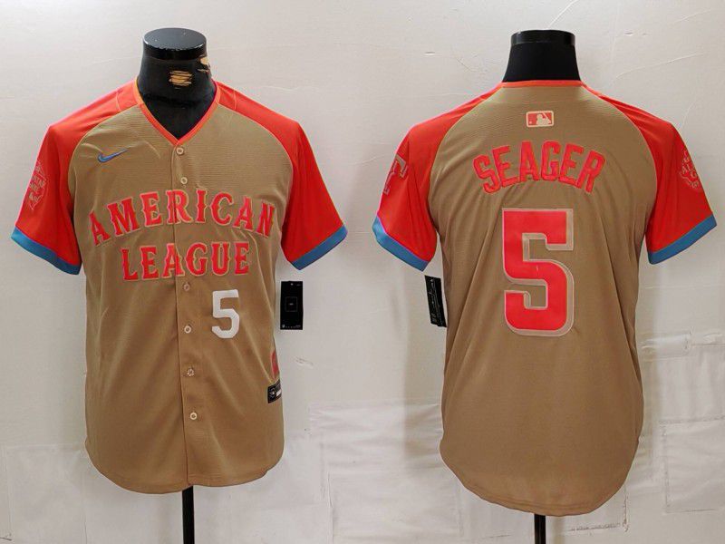 Men Texas Rangers 5 Seager Orange All star 2024 Nike MLB Jersey style 3